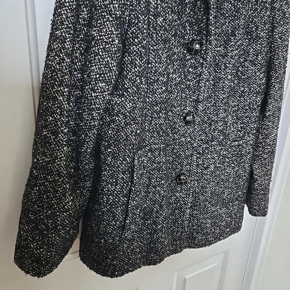 London Fog Womens Wool Blend Black And White Tweed Coat Large - Picture 3 of 11